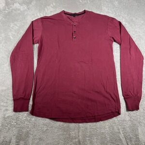 Cadogan Los Angeles Long Sleeve Henley Mens Small Burgundy Cotton Tee
